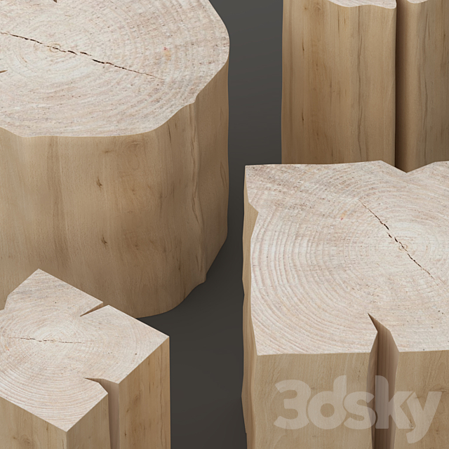 Set of tables from stumps. 3DSMax File - thumbnail 2