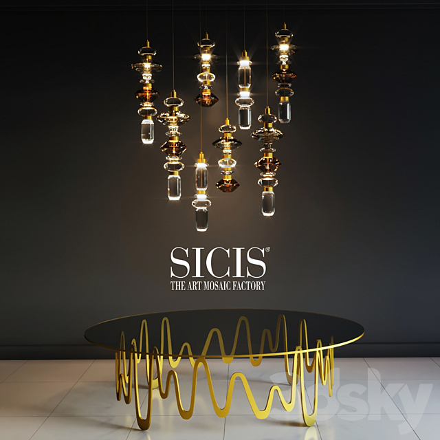 SICIS table and chandelier 3DSMax File - thumbnail 1