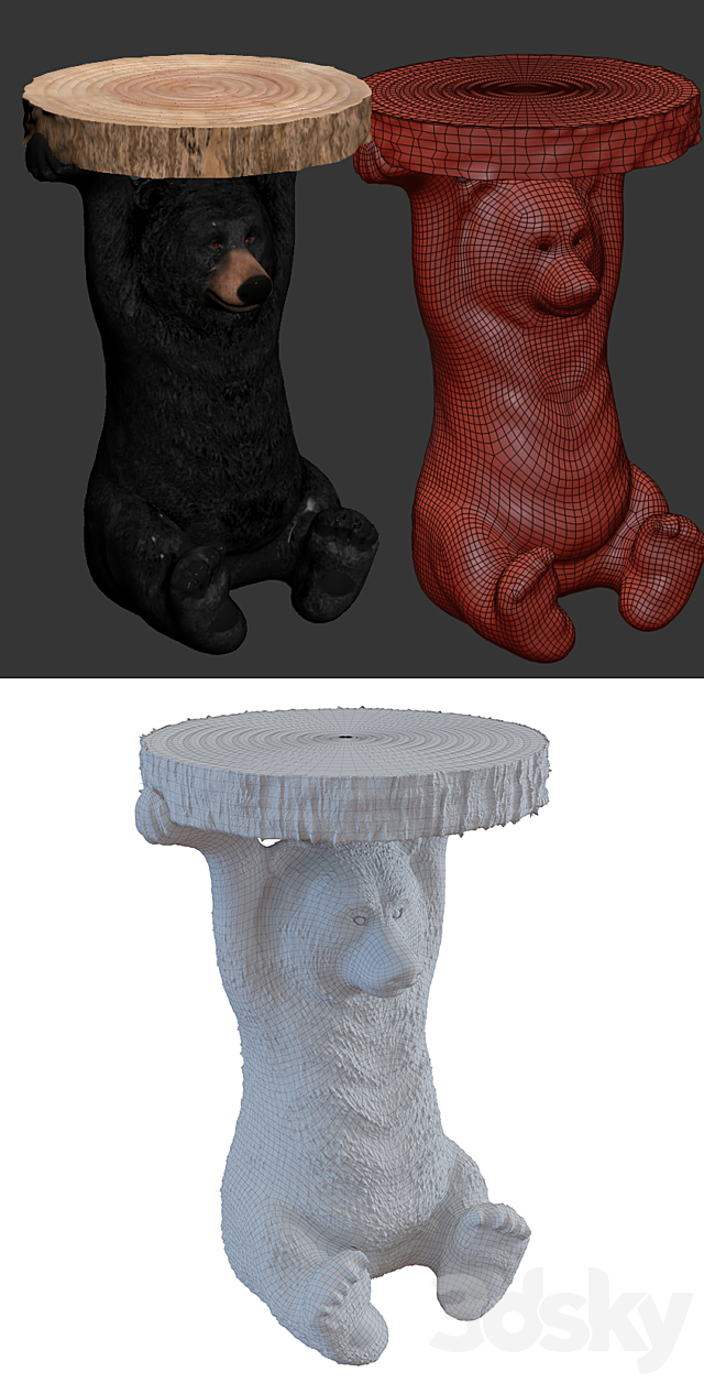 Side table animal bear 3ds Max - thumbnail 3