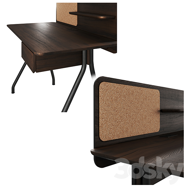 Simple Writing Desk with Divider by OEO Studio _ HBF Furniture 3DSMax File - thumbnail 3