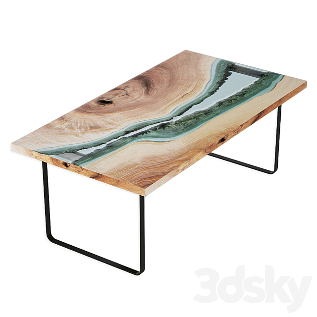 Slab tables set river 3DS Max Model - thumbnail 2