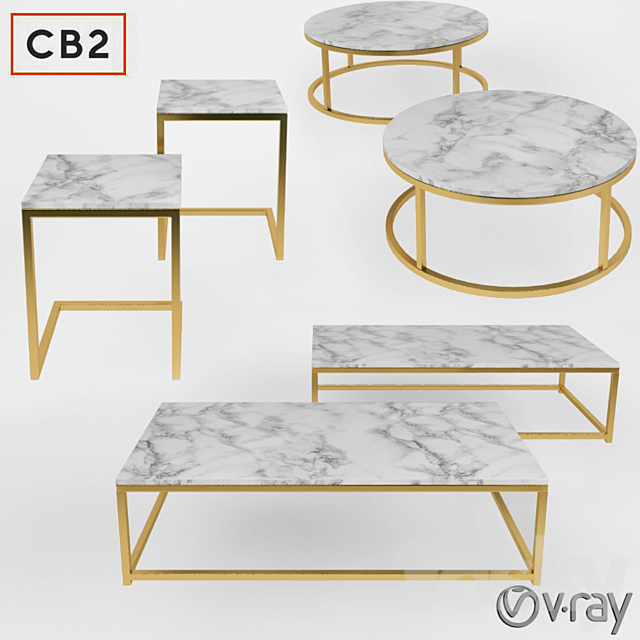 Smart Round & Rectangle Marble Coffee Table 3DSMax File - thumbnail 1