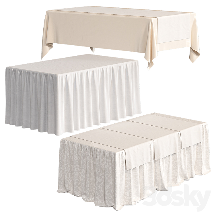 Tablecloth on a rectangular table 3DS Max - thumbnail 1