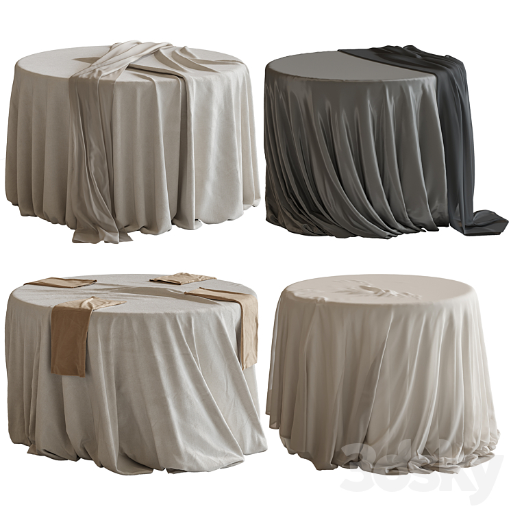 Tablecloth on a round table 77 3DS Max Model - thumbnail 3