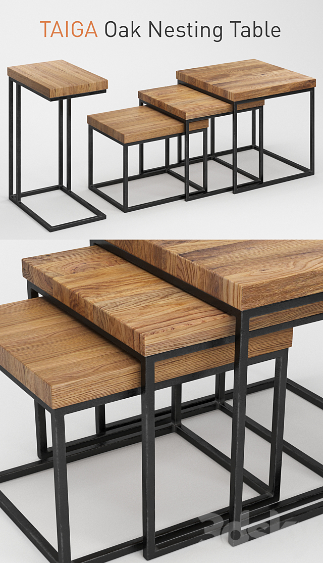 Taiga Oak Nesting Table 3DS Max Model - thumbnail 2