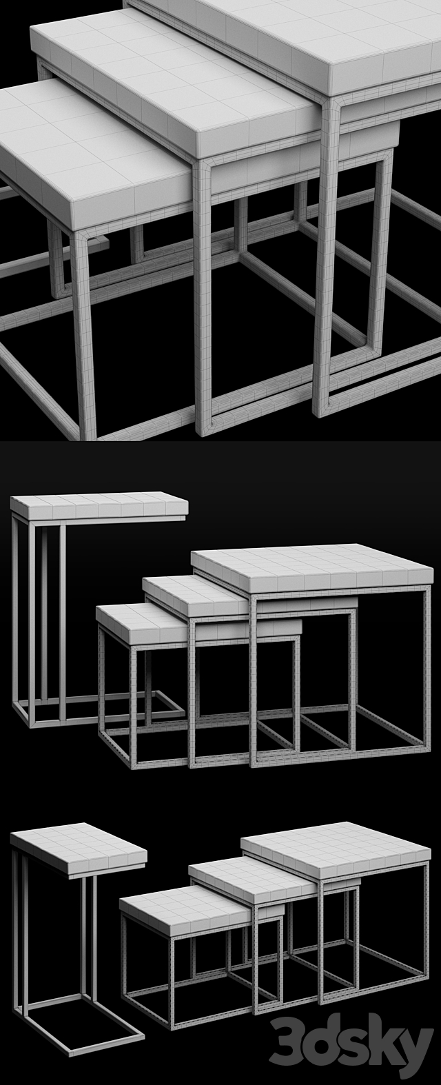 Taiga Oak Nesting Table 3DS Max Model - thumbnail 3