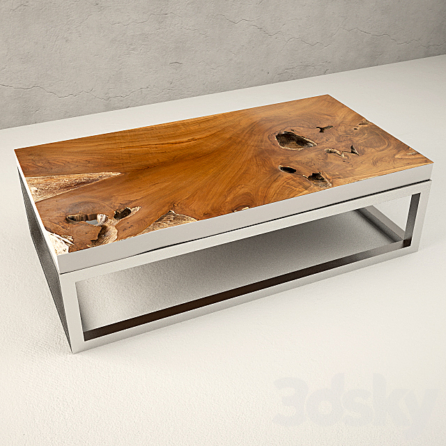 Teak Coffee Table 3DS Max Model - thumbnail 2