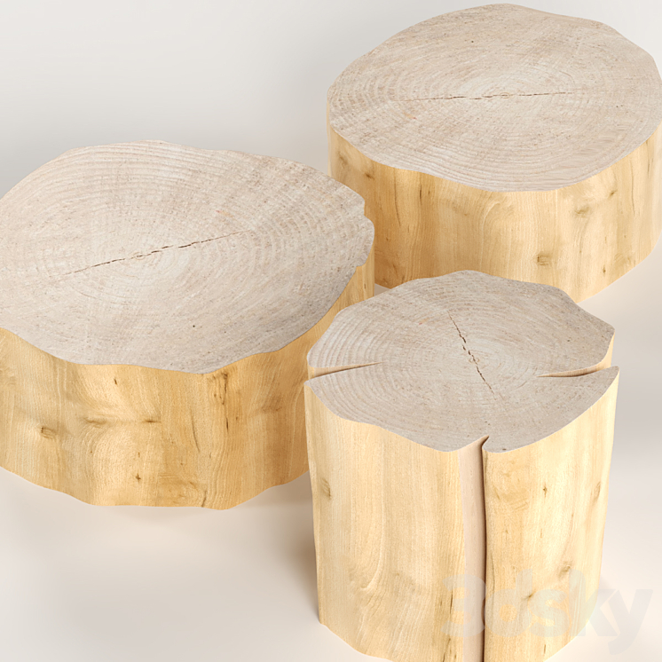 Three round coffee table stump. 3DS Max - thumbnail 2