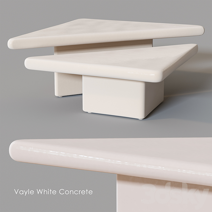 Vayle White Concrete Coffee Table by CB2 3DS Max Model - thumbnail 2