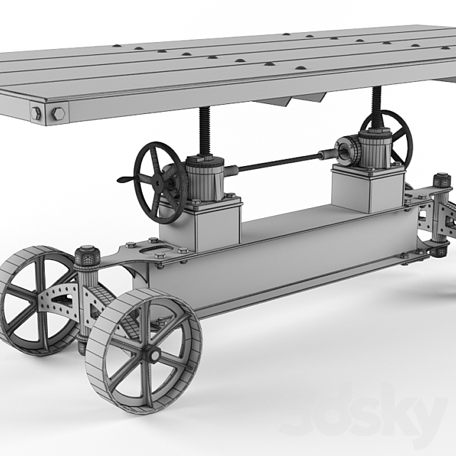 Vintage Industrial Train Crank Table 3DS Max Model - thumbnail 3