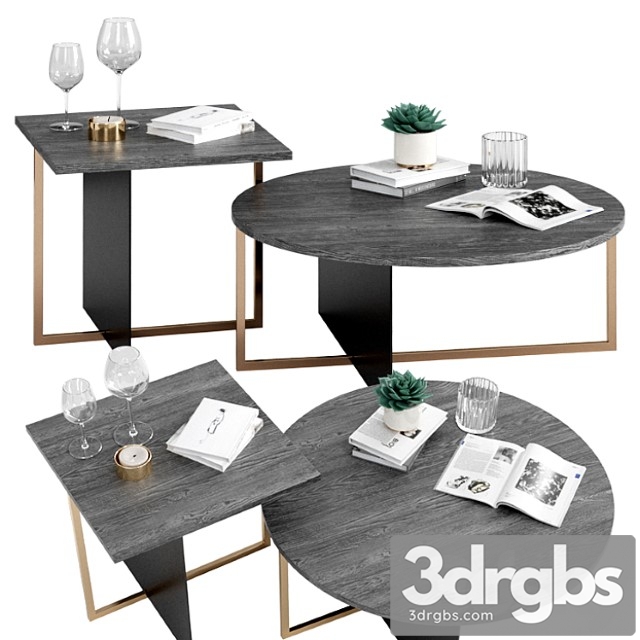 West elm korsa oak + copper coffee & side table 2 3dsmax Download - thumbnail 1