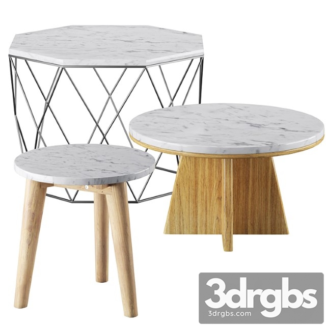 White marble coffee table set octagonal priscille and echos - thumbnail 1