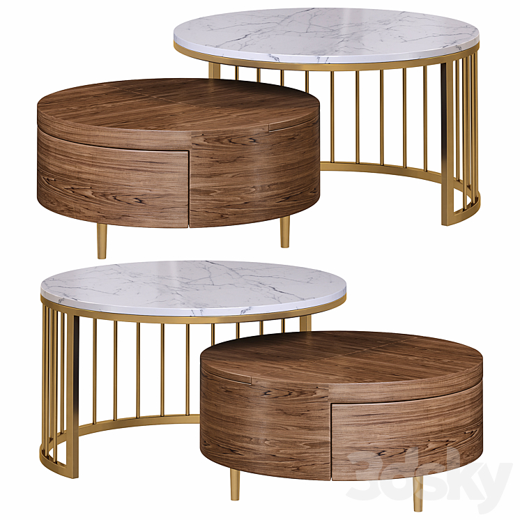 Whitewalnut round nesting coffee table by homary 3DS Max Model - thumbnail 3