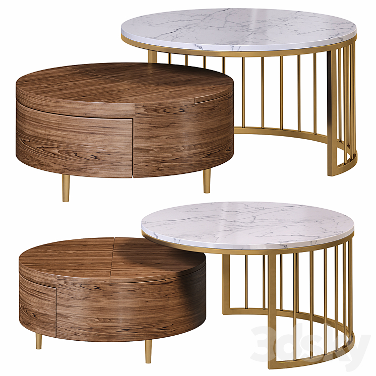 Whitewalnut round nesting coffee table by homary 3DS Max - thumbnail 2