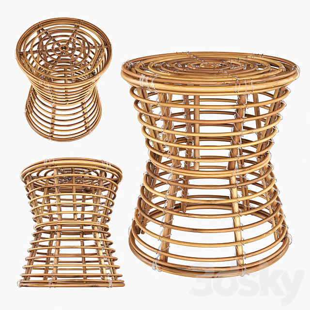 Wicker coffe table _ Rattan stool 3DSMax File - thumbnail 1