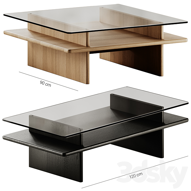 Wood Parallel Glass Coffee Table 3ds Max - thumbnail 1