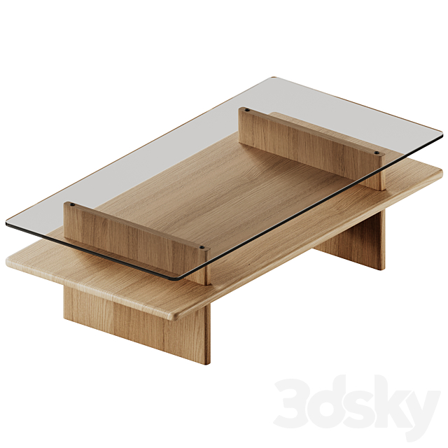 Wood Parallel Glass Coffee Table 3ds Max - thumbnail 2