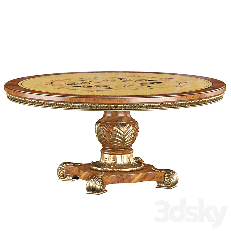 Wood Round Dining Table 3DS Max Model - thumbnail 1