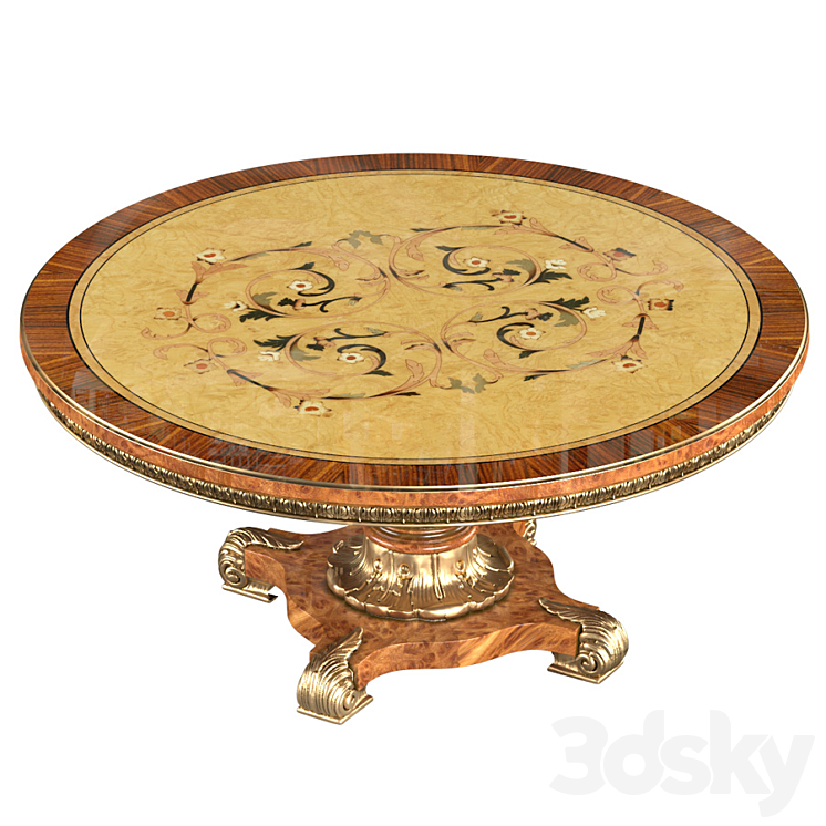 Wood Round Dining Table 3DS Max Model - thumbnail 2