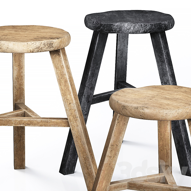 Wooden Accent Stool 01 3DS Max Model - thumbnail 2