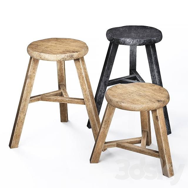 Wooden Accent Stool 01 3DS Max Model - thumbnail 3