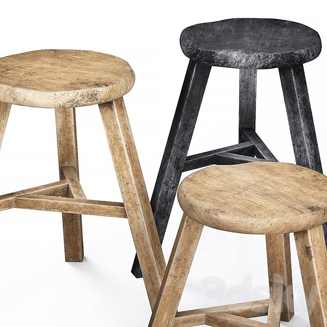 Wooden Accent Stool 01 3DS Max Model - thumbnail 4