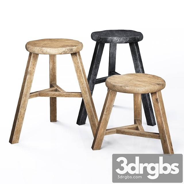 Wooden accent stool 01 - thumbnail 1