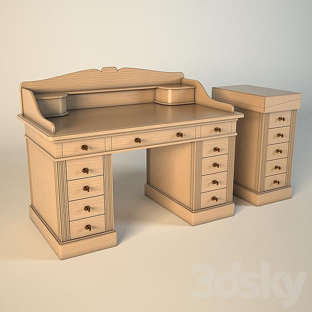 Writing desk C069B and Bizzotto Art cupboard Art: C062 3DS Max Model - thumbnail 1