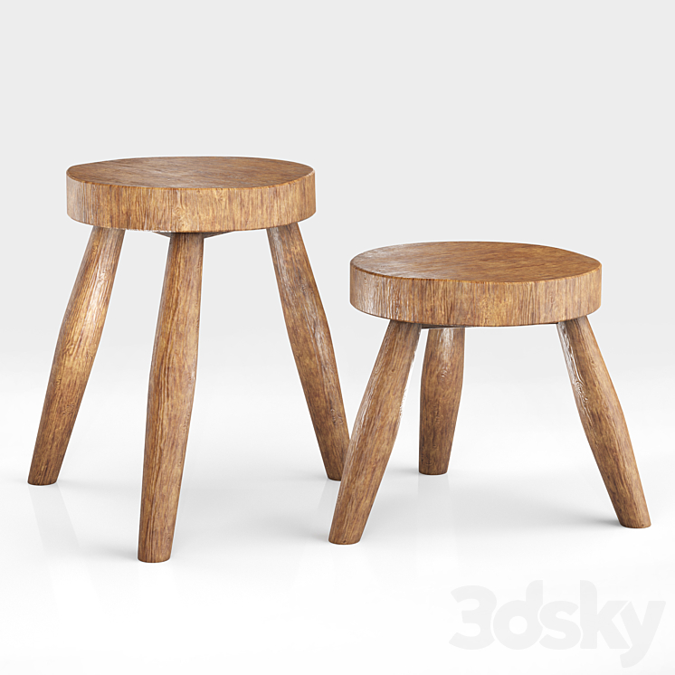 Zara Home Wooden Teak Stool 02 3DS Max Model - thumbnail 1