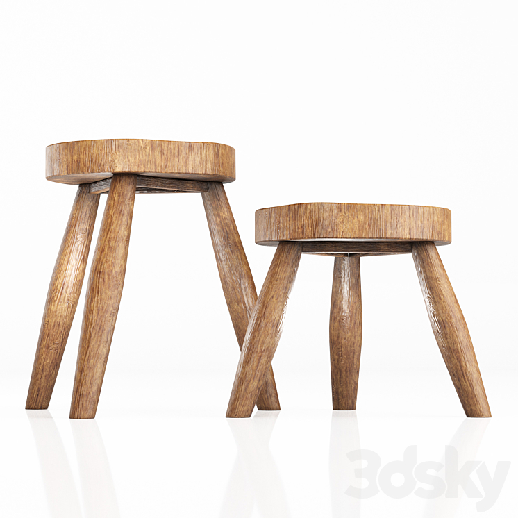 Zara Home Wooden Teak Stool 02 3DS Max Model - thumbnail 2