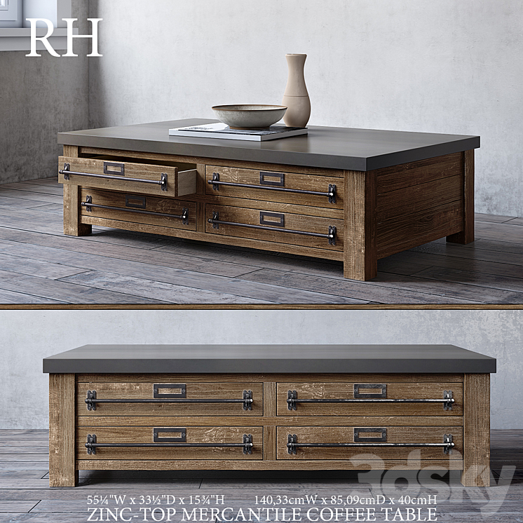 ZINC-TOP MERCANTILE COFFEE TABLE 3DS Max - thumbnail 1