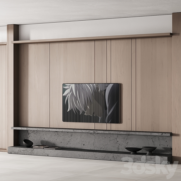 149 tv wall kit 01 modern japandi oak wood 01 3DS Max Model - thumbnail 2