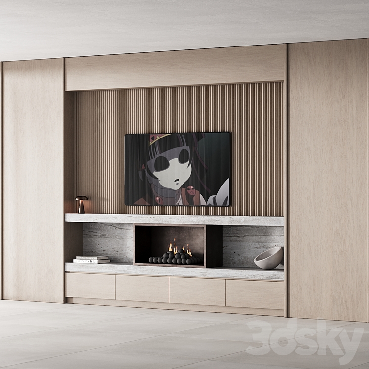 150 tv wall kit 02 modern japandi oak wood 02 3DS Max Model - thumbnail 2