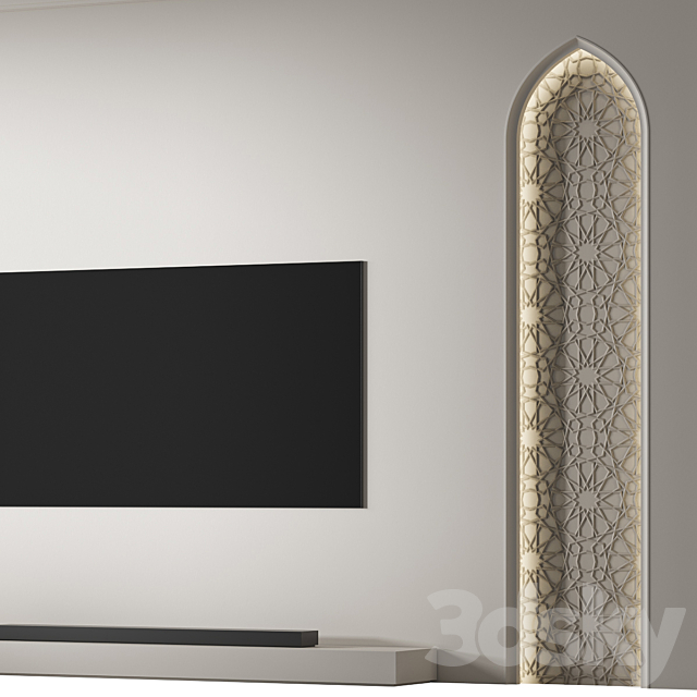 Decorative wall 02 TV Arabic wall 3ds Max - thumbnail 3