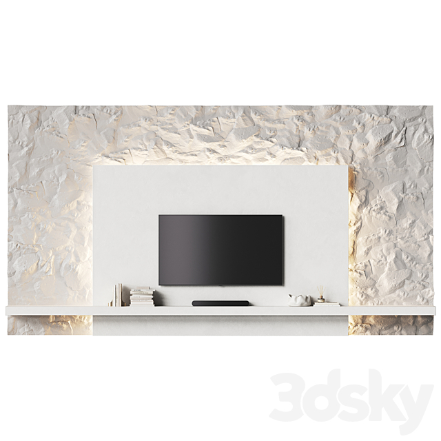 Minimalistic TV wall with a stone surface 3ds Max - thumbnail 2