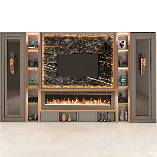 modern tv wall set 20 3DS Max Model - thumbnail 2