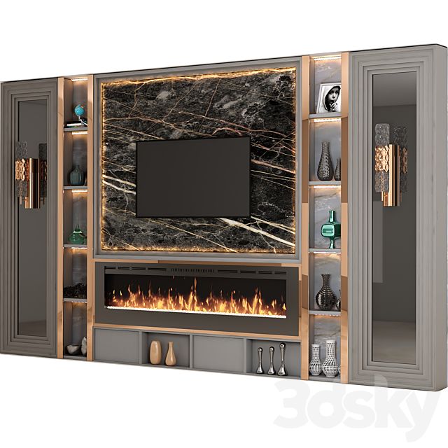 modern tv wall set 20 3DS Max Model - thumbnail 3