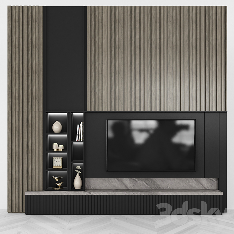 Modern TV Wall set43 3DS Max - thumbnail 1