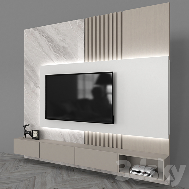 Modern TV Wall set55 3DS Max Model - thumbnail 2