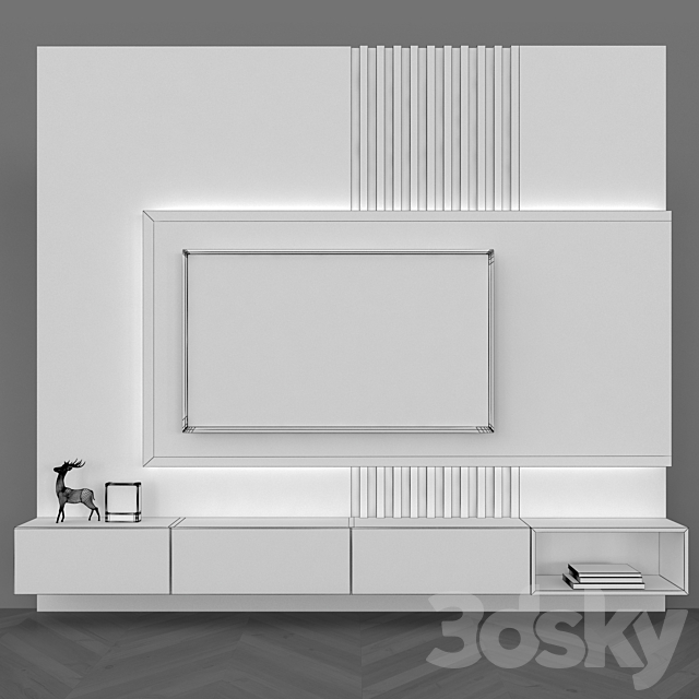 Modern TV Wall set55 3DS Max Model - thumbnail 4