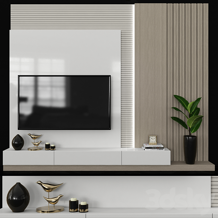 Modern TV Wall set64 3DS Max - thumbnail 1