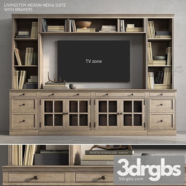 Pottery barn livingston medium media suite with drawers 3dsmax Download - thumbnail 1