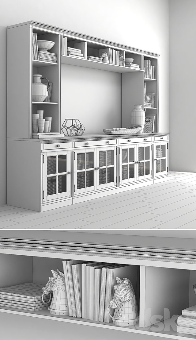 Pottery barn LIVINGSTON MEDIUM MEDIA SUITE WITH GLASS DOORS 3DSMax File - thumbnail 3