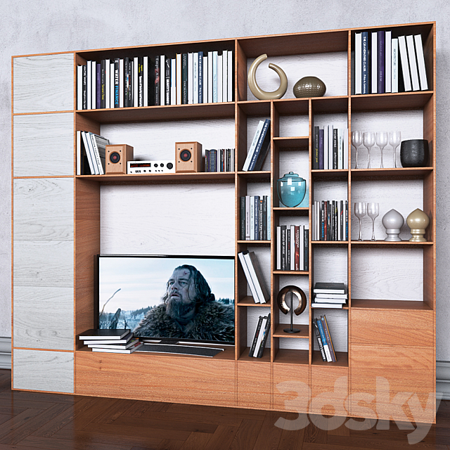 Storage system with books tv vase 8 3ds Max - thumbnail 1