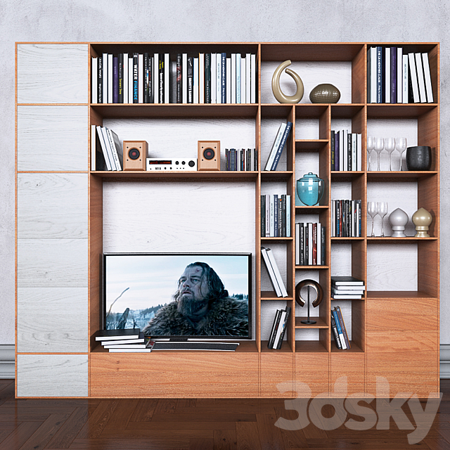 Storage system with books tv vase 8 3ds Max - thumbnail 2