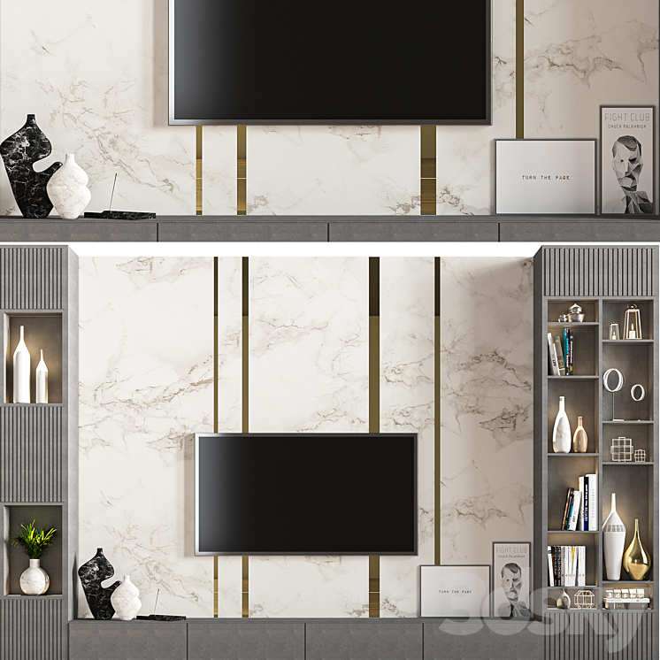 tv _ wall _ set _ 01 3DS Max Model - thumbnail 1