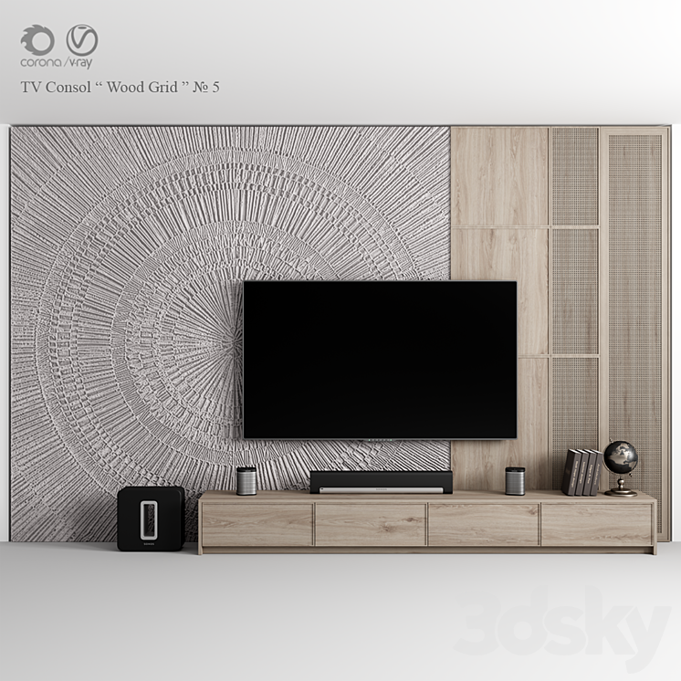 “TV Consol “”Wood Grid””” 3DS Max Model - thumbnail 1