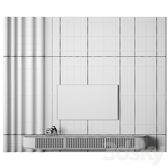 TV set wall 05 3DS Max Model - thumbnail 4