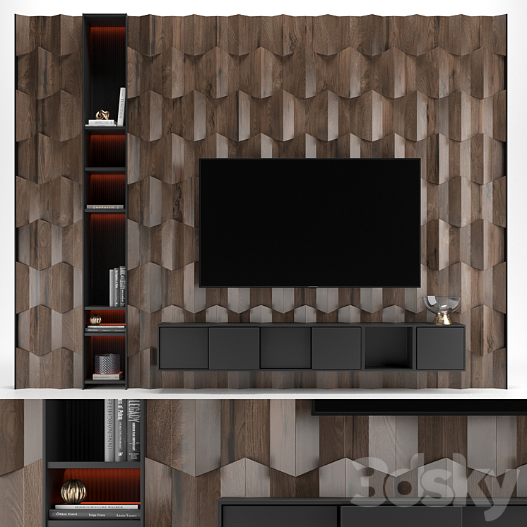 Tv Wall 022 wood 3DS Max Model - thumbnail 1