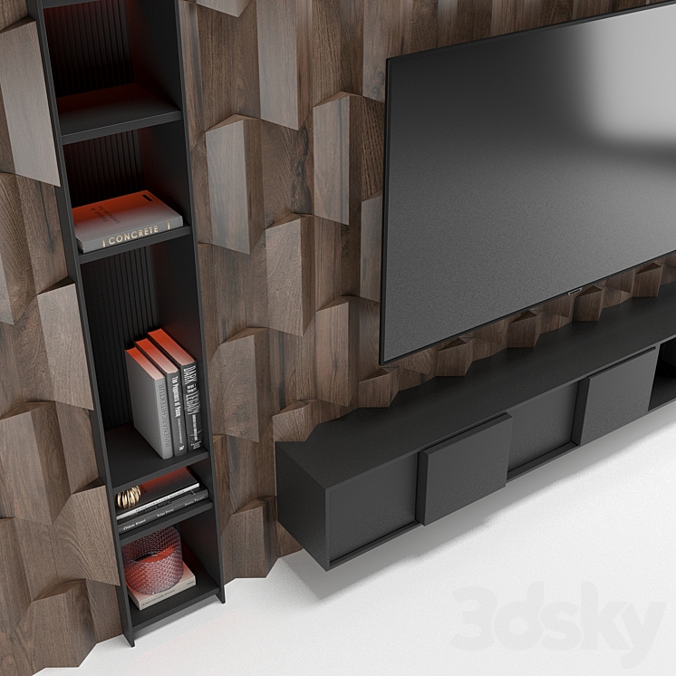 Tv Wall 022 wood 3DS Max Model - thumbnail 2